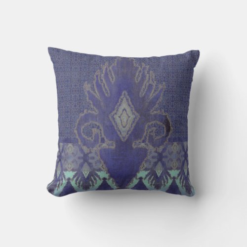 Tribal IKAT Geometric Pattern Aqua Navy Vintage Throw Pillow