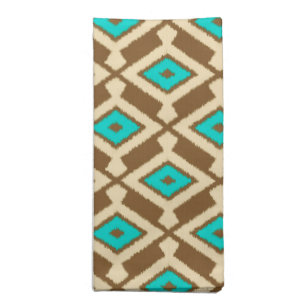 Tribal Ikat Pattern, Beige, Taupe and Turquoise Cloth Napkin