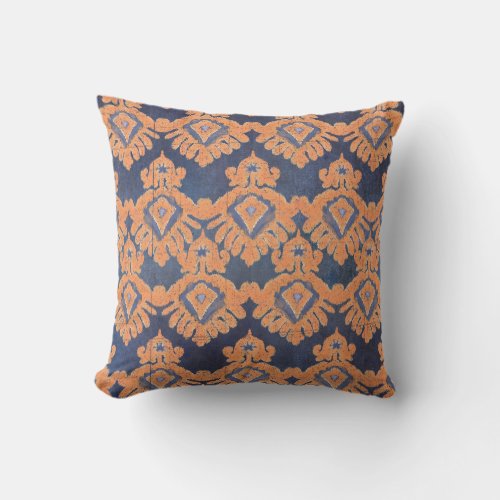 Tribal IKAT Pattern Orange Navy Bohemian Vintage Throw Pillow