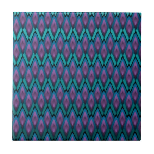 Tribal Ikat Zigzags and Diamonds Pattern Ceramic Tile (Front)