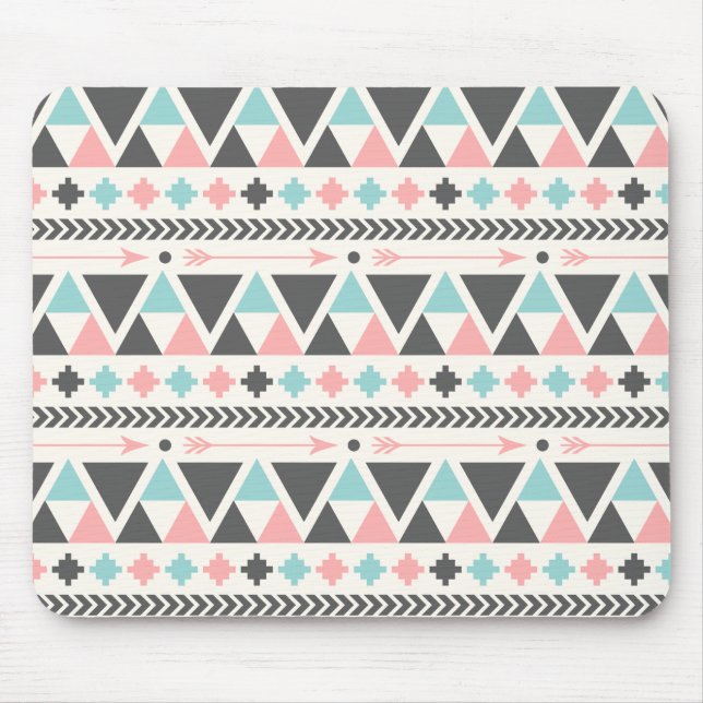 Tribal Inspired Coral and Mint Pattern Mouse Pad (Front)