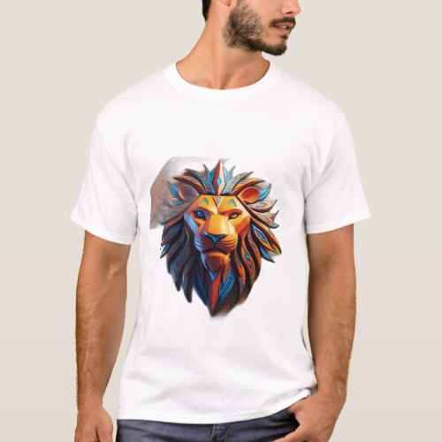 Tribal_Inspired Geometric Lion Emblem T_Shirt