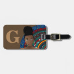 Tribal Inspired, Top Knot Natural, Monogram, Brown Luggage Tag