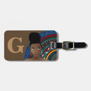 Tribal Inspired, Top Knot Natural, Monogram, Brown Luggage Tag