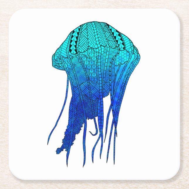 Tribal Jellyfish Square Paper Coaster (Front)