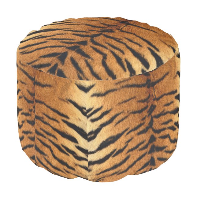Tribal jungle animal fur Tiger Print Pouf (Angled Back)