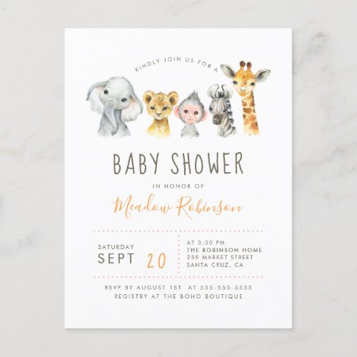 Tribal Jungle Animals Modern Elephant Baby Shower Invitation Postcard