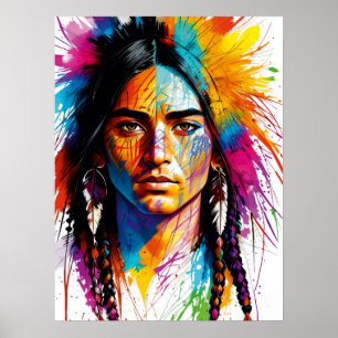 Tribal Kaleidoscope: Colorful Indigenous Portrait Poster