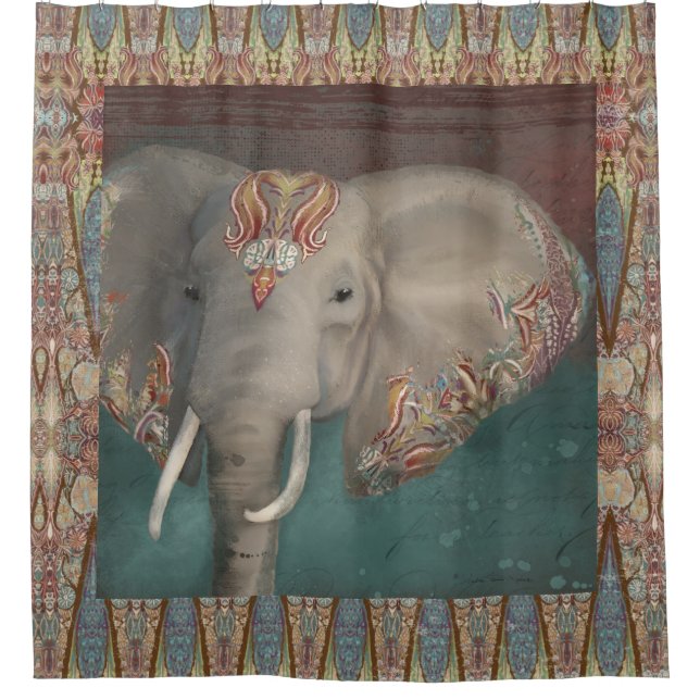 Tribal Kashmir Kani Pattern Elephant Boho Bohemian Shower Curtain (Front)