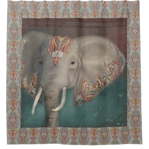 Tribal Kashmir Kani Pattern Elephant Boho Bohemian Shower Curtain