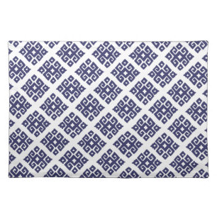 Tribal key pattern blue white canvas placemat