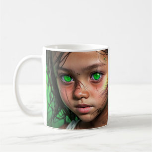 Tribal Kids    Futuristic Girl Glowing Green Eyes Coffee Mug