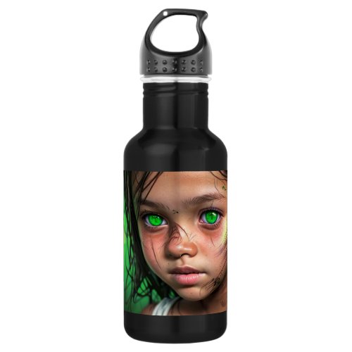 Tribal Kids   Futuristic Girl Glowing Green Eyes Stainless Steel Water Bottle