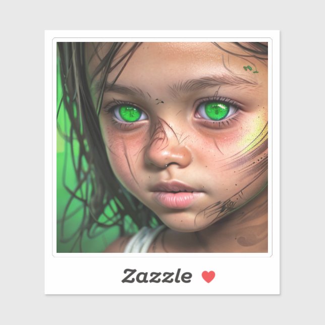 Tribal Kids |  Futuristic Girl Glowing Green Eyes Sticker (Sheet)