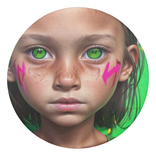 Tribal Kids   Futuristic Stoic Girl Green Eyes Eraser