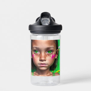 Tribal Kids Futuristic Stoic Girl Green Eyes Water Bottle