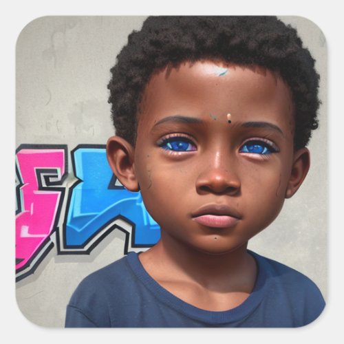 Tribal Kids  Little Boy of Color with Blue Eyes Square Sticker