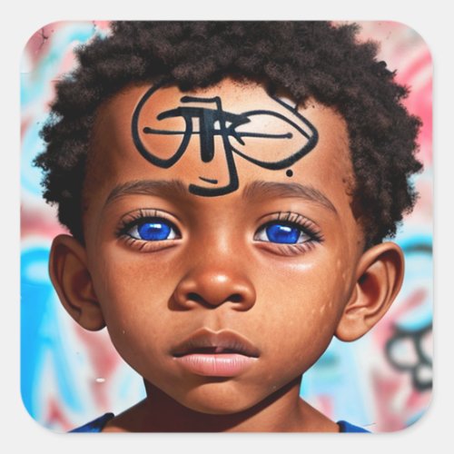 Tribal Kids  Little Futuristic Boy Street Art Square Sticker