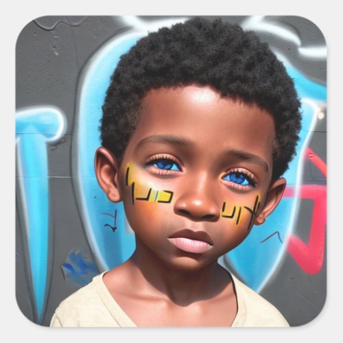 Tribal Kids  Little Futuristic Boy Street Smart Square Sticker