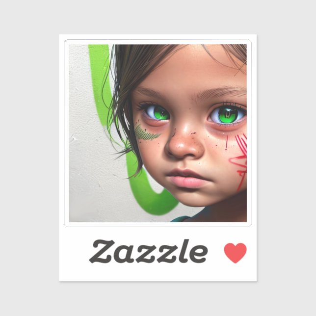 Tribal Kids | Little Futuristic Girl Green Eyes Sticker (Sheet)