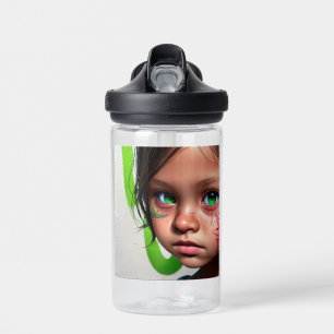 Tribal Kids   Little Futuristic Girl Green Eyes Water Bottle
