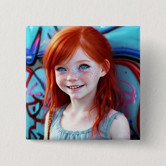 Tribal Kids | Pretty Little Redhead Girl  Button (Front)