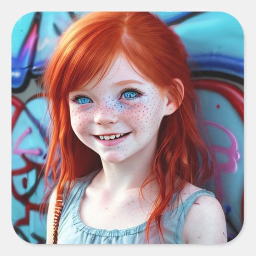 Tribal Kids  Pretty Little Redhead Girl  Square Sticker