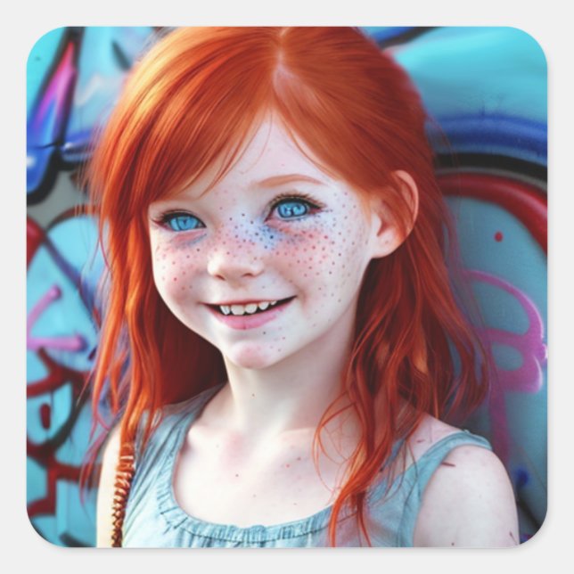 Tribal Kids | Pretty Little Redhead Girl  Square Sticker (Front)