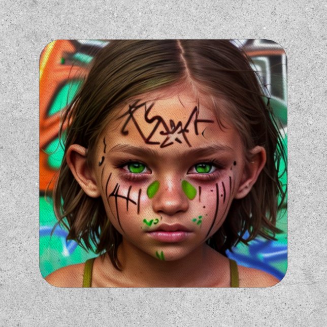 Tribal Kids | Urban Futuristic Girl Green Eyes Patch (Front)