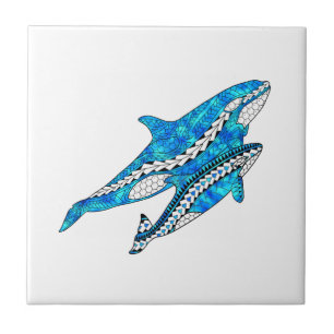 Tribal Killer Whales Ceramic Tile