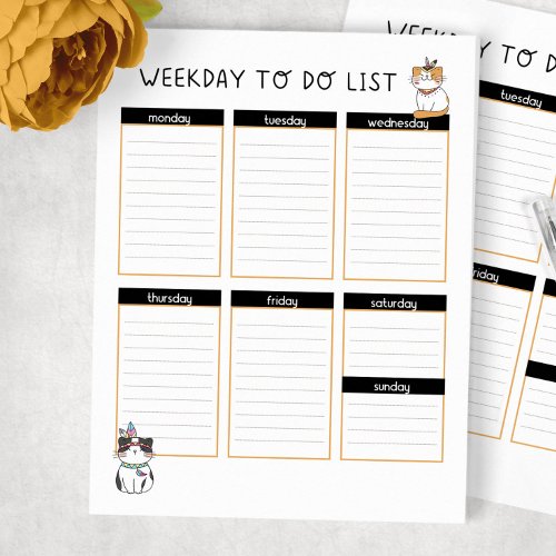 Tribal Kitty Cate Weekday To Do List  Notepad