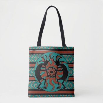 Tribal Kokopelli Teal Brown And Black Tote Bag by macdesigns2 at Zazzle