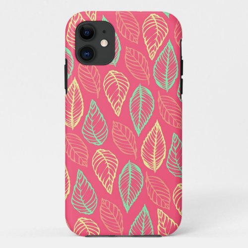 Tribal leaves batik rustic chic hot pink pattern iPhone 11 case