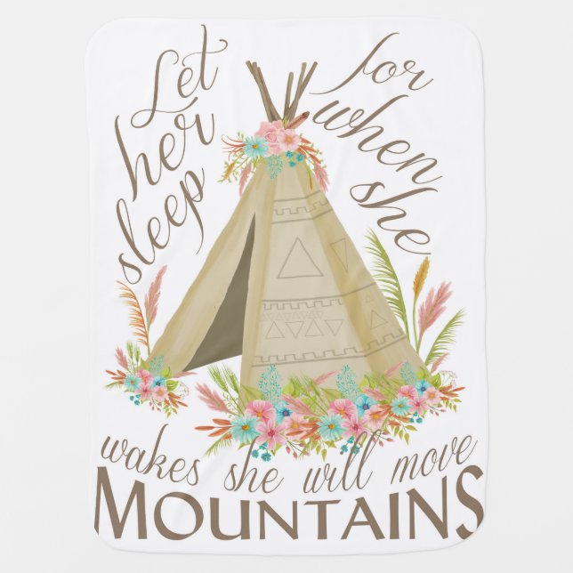 Tribal "Let Her Sleep" Baby Blanket with Teepee (Front)