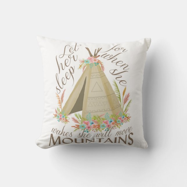 Tribal "Let Her Sleep" Pillow with Teepee (Front)