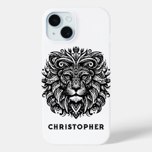 Tribal Lion Add Name iPhone 15 Case