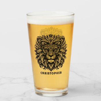 Tribal Lion Add Name Glass by ironydesignphotos at Zazzle