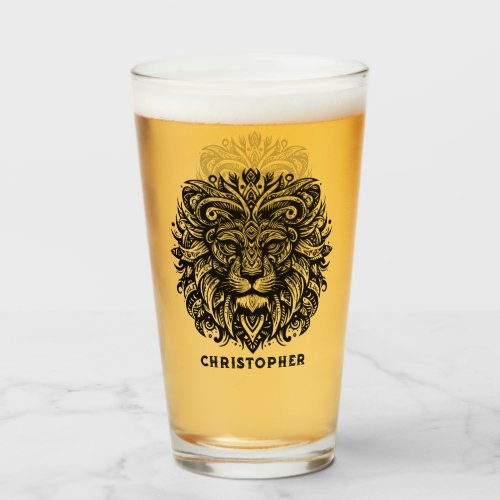 Tribal Lion Add Name Glass
