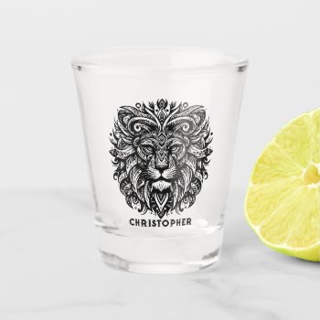 Tribal Lion Add Name Shot Glass by ironydesignphotos at Zazzle