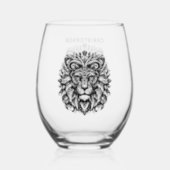 Tribal Lion Add Name Stemless Wine Glass (Back)