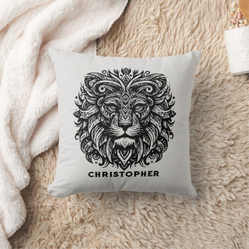 Tribal Lion Add Name Throw Pillow