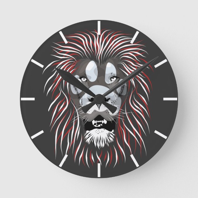 Tribal Lion Face Round Clock (Front)