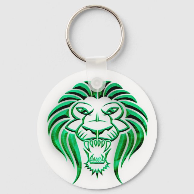Tribal Lion Head-Green Keychain (Front)