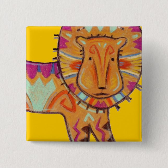Tribal Lion Pinback Button (Front)
