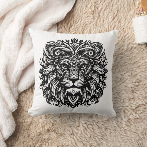 Tribal Lion White Throw Pillow