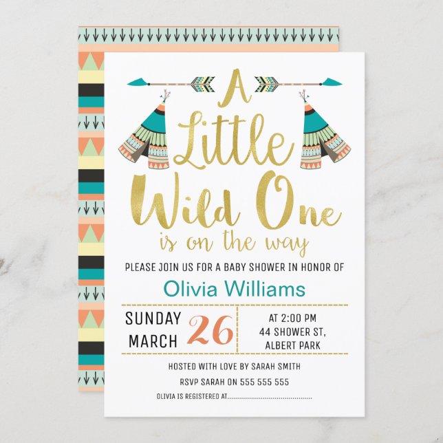 Tribal Little One Faux Gold Baby Shower Invitation (Front/Back)