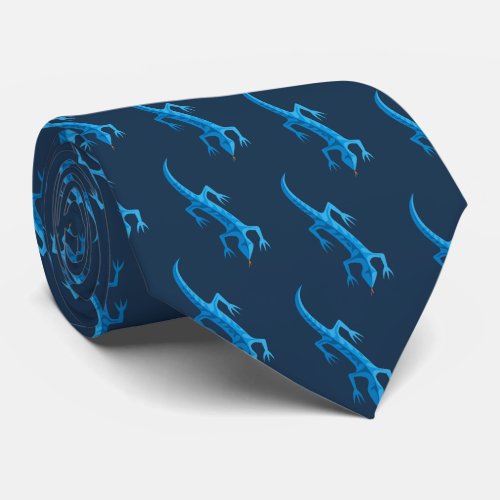 Tribal Lizard Blue Pattern Neck Tie