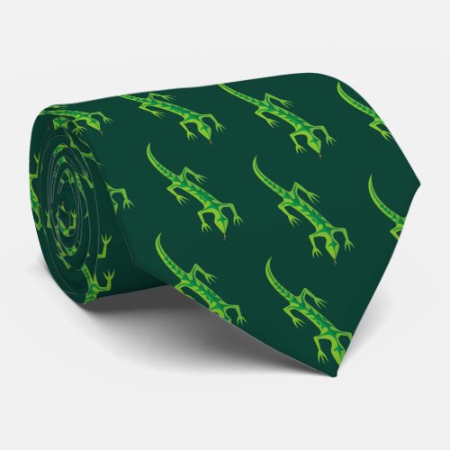 Tribal Lizard Green Pattern Neck Tie
