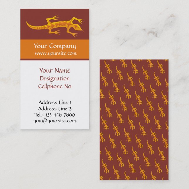 Tribal Lizard Orange Business Card (Front/Back)