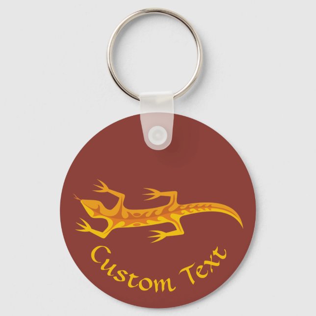 Tribal Lizard Orange Keychain (Front)